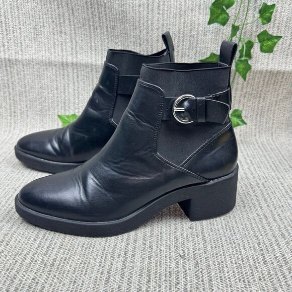 ZARA Women Size 39/8.5 Ankle Boots Black Heel Pointed Toe Buckle - Picture 3 of 9